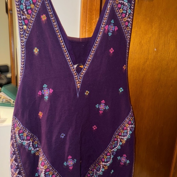 Free People Dress Heavily Embroidered Purple Size S Tie Back Mini V Neck Boho - Picture 7 of 8